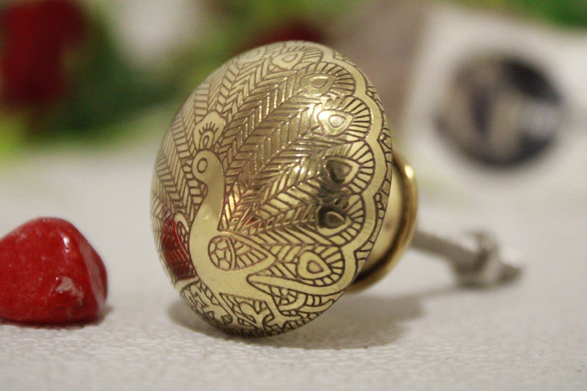 Etched Peacock Brass Knob