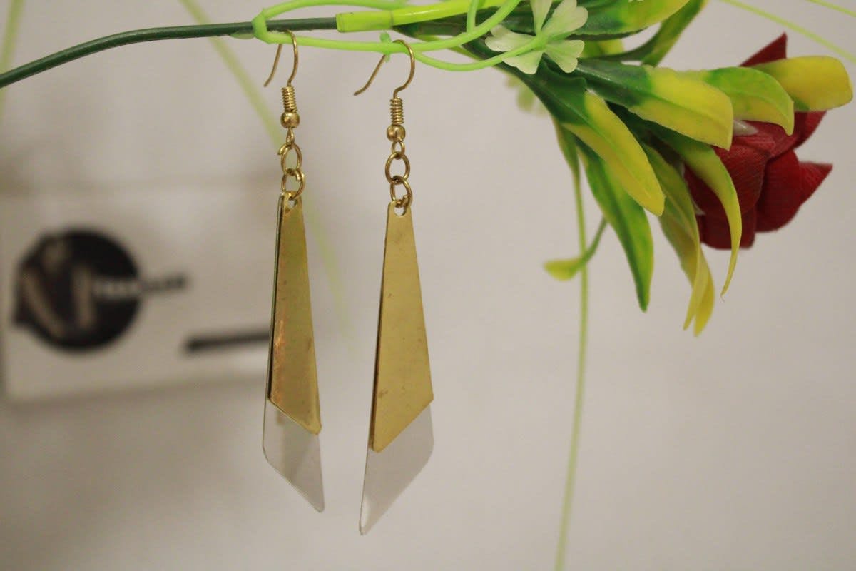 Silver & Brass Earrings In Triangle Shape