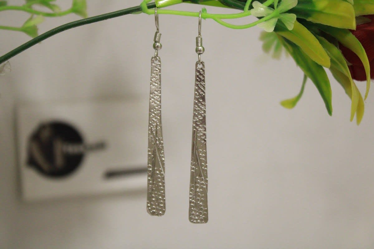 Silver Coated Earrings In Etched Design