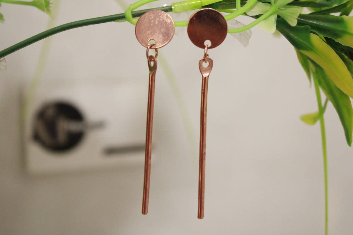 Copper Earrings In Thin Stick