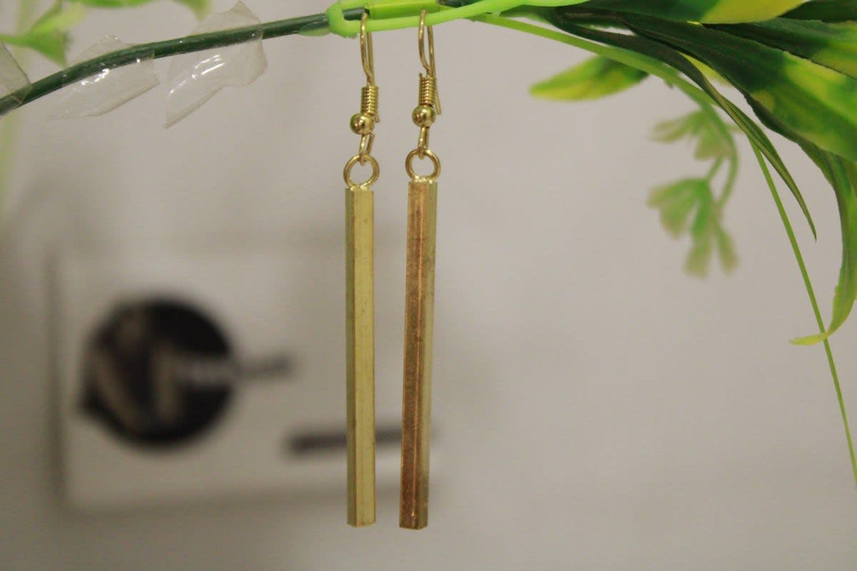 Brass Earrings In Rectangular Thin Stick