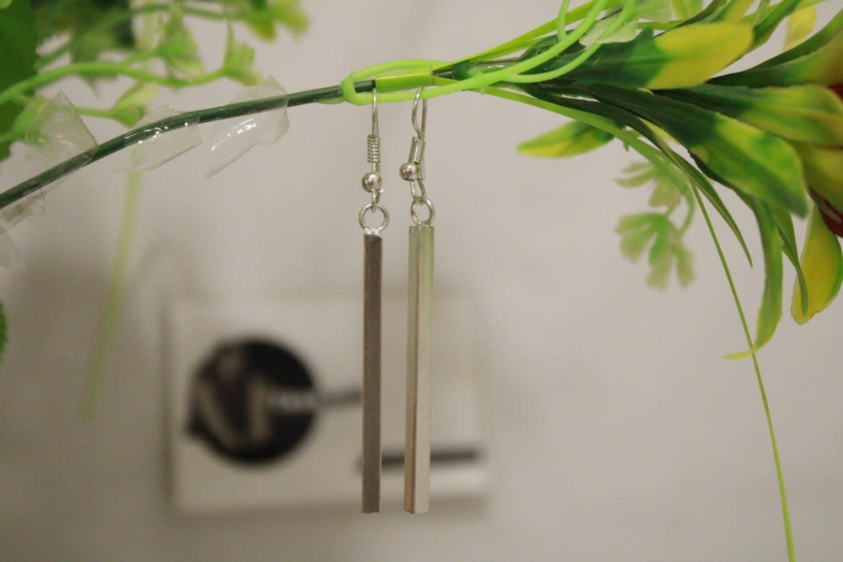 Silver Coated Earrings In Rectangular Thin Stick