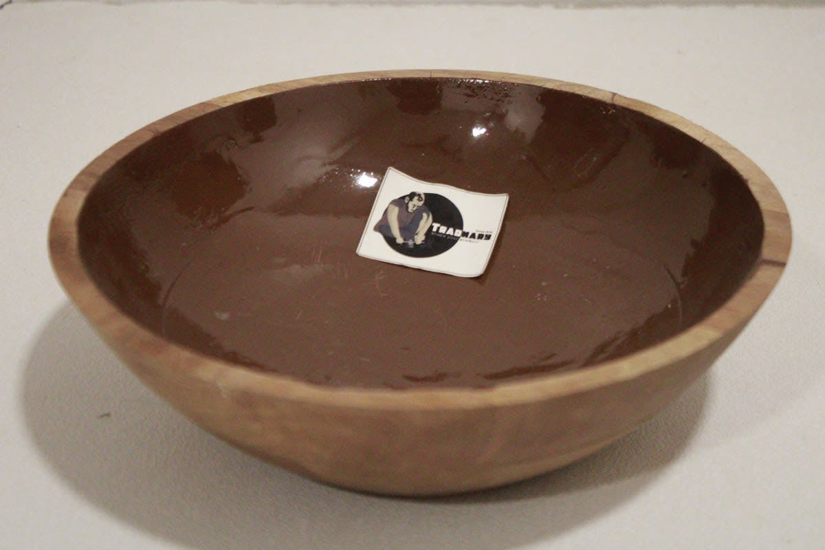 Enamel Painted Wooden Serving Bowl in Brown Color
