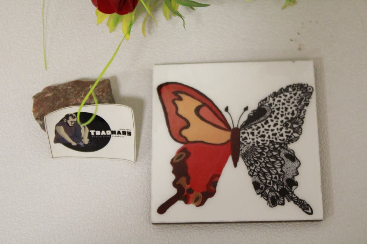 Square Coaster In Printed Orange Wing butterfly with Enamel Paint