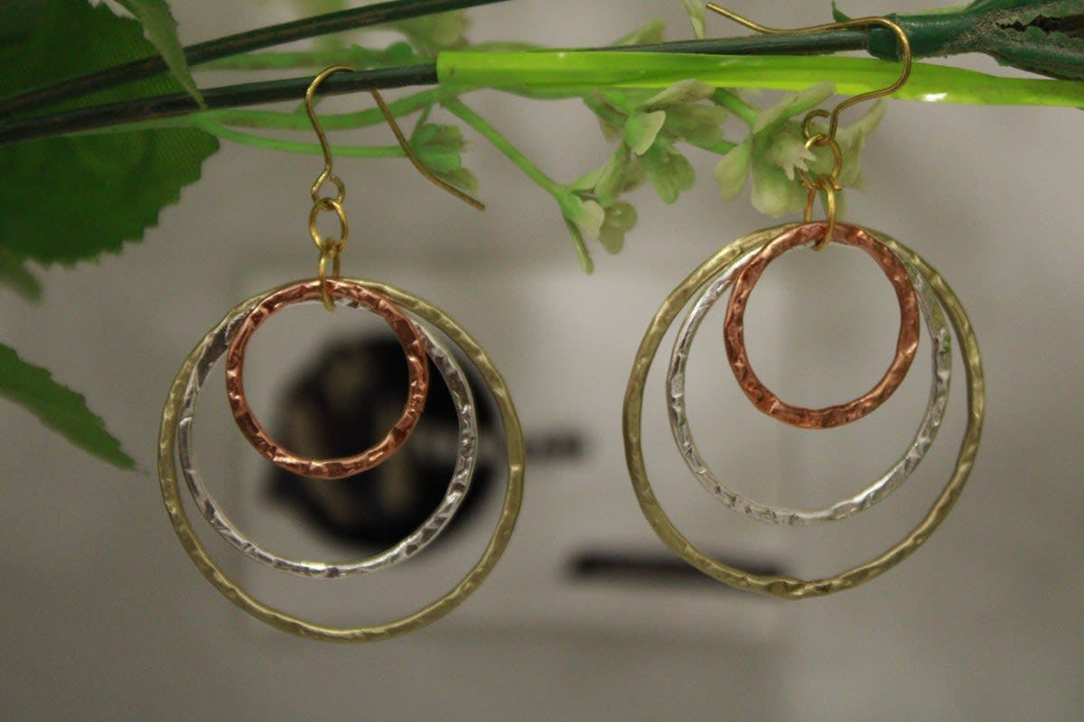 Copper, Brass & Silver Earrings In Circle Shape