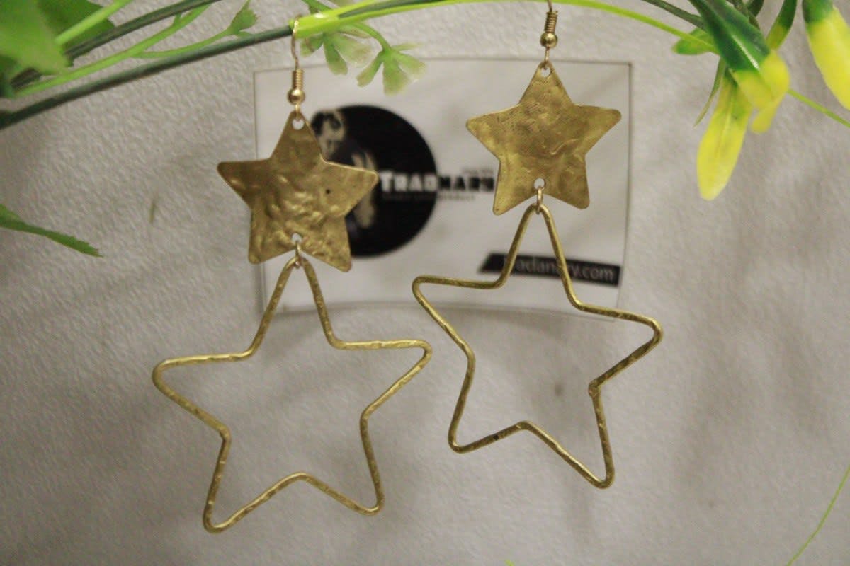 Golden Brass Earrings In Star Shape