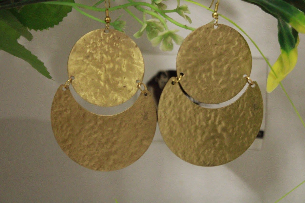 Brass Earrings In Golden Circle & Moon Shape
