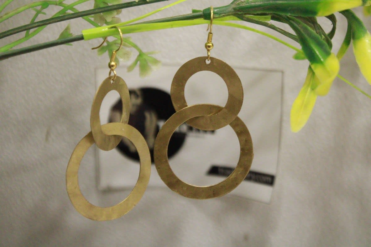 Brass Earrings In Dual Circle Shape