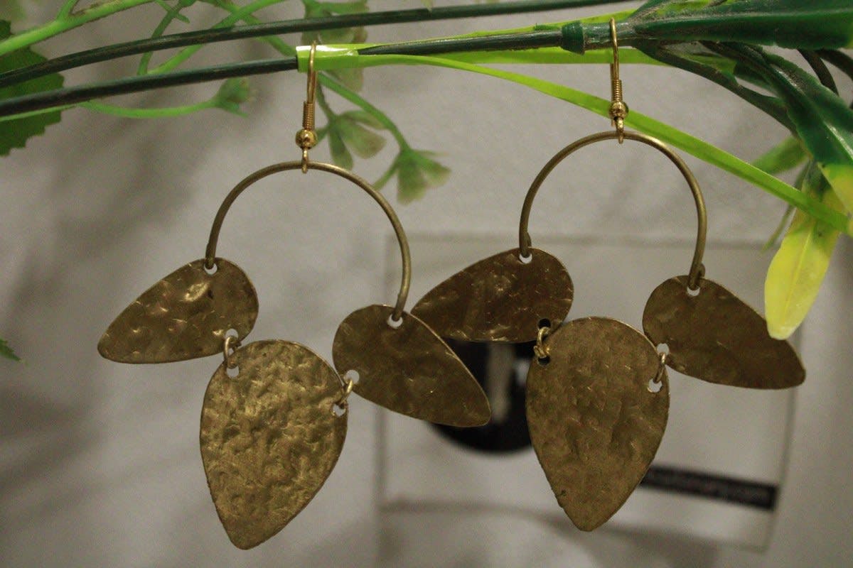 Brass Earrings In  Three leaves Design