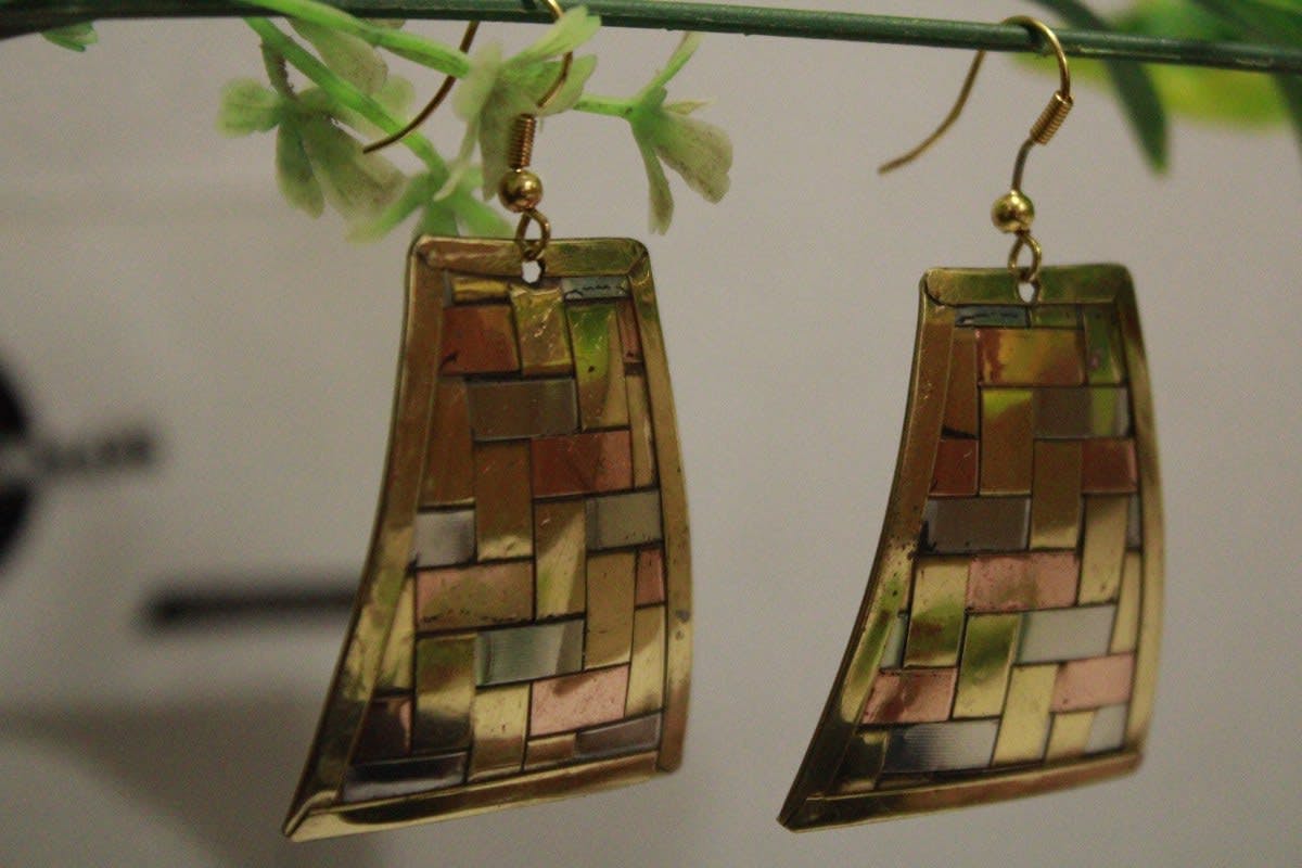 Copper, Brass & Silver Earrings In  Flat Shape