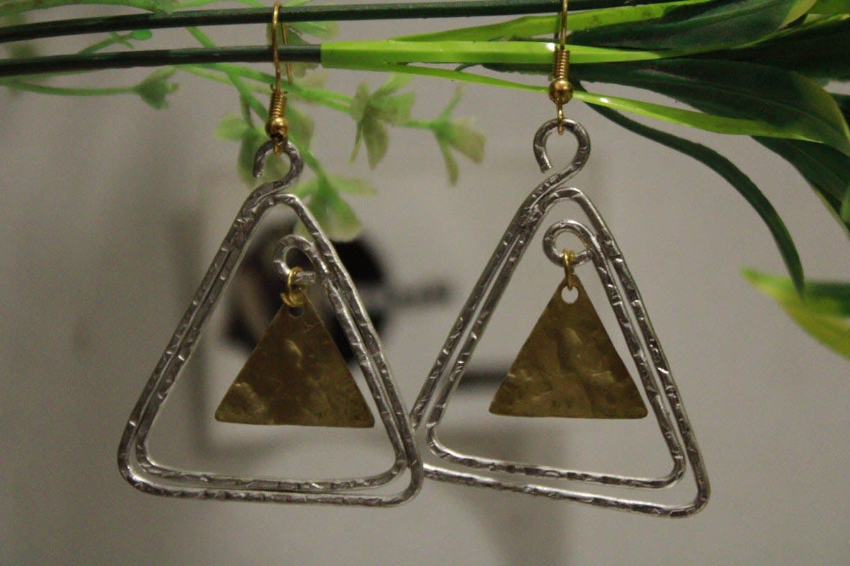  Triangle Brass Earrings In Pipe Design