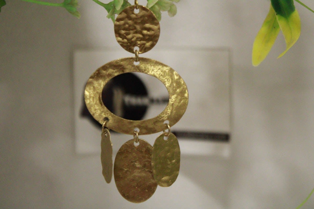 Dual Circle Brass Earrings In Three leaves Design