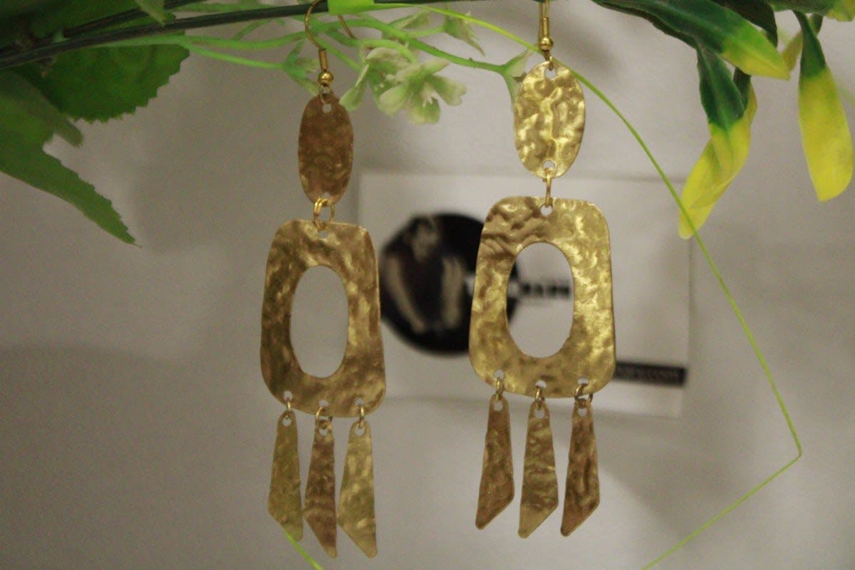 Oval Brass Earrings In Three Strips  Design