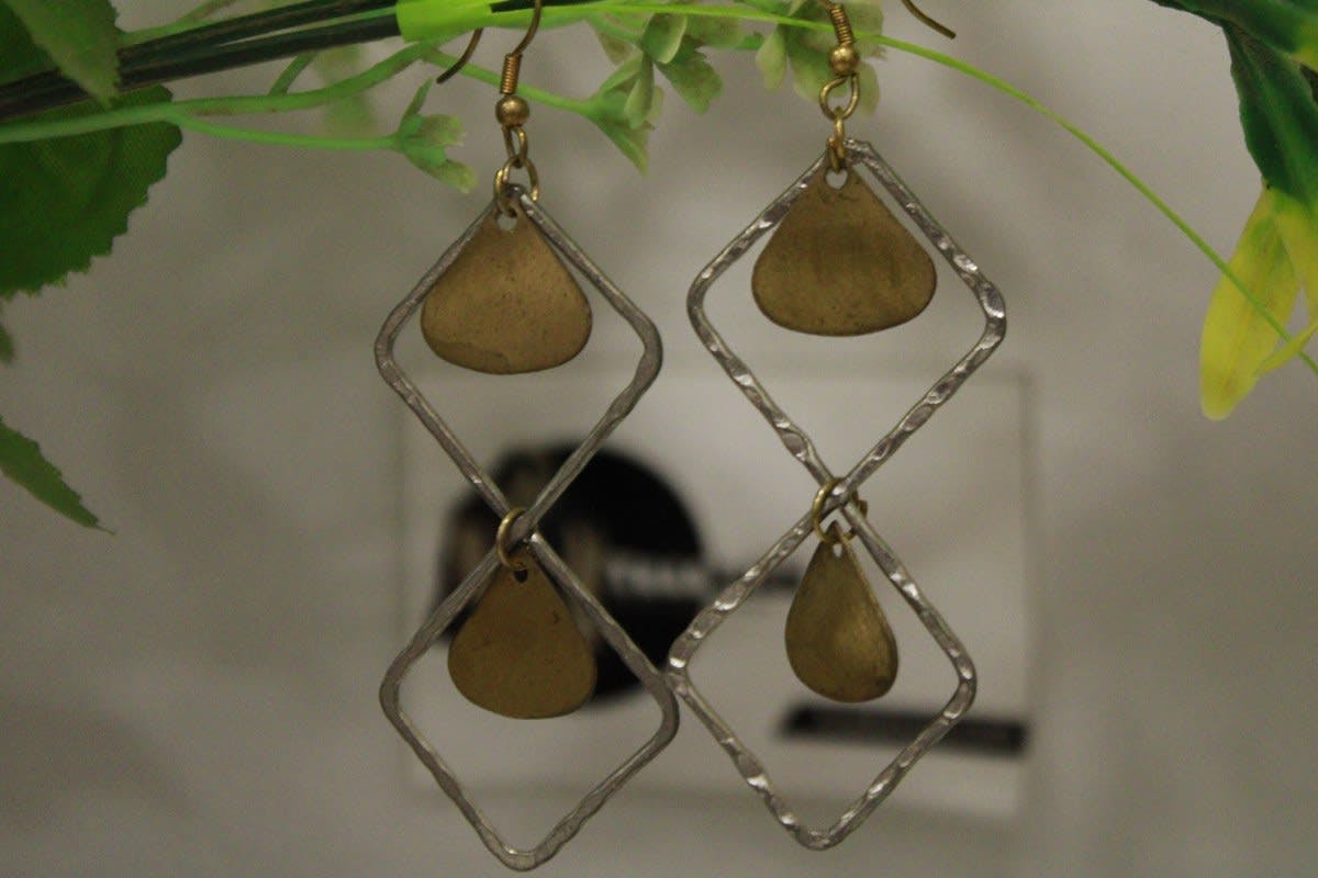 Silver Coated Earrings In Two Strips Design