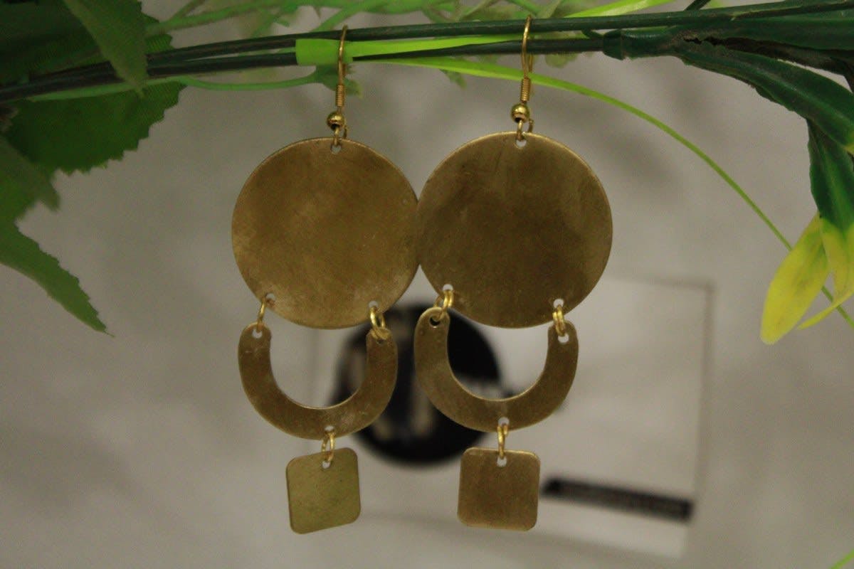 Brass Earrings In Circle & Semicircle  Shape