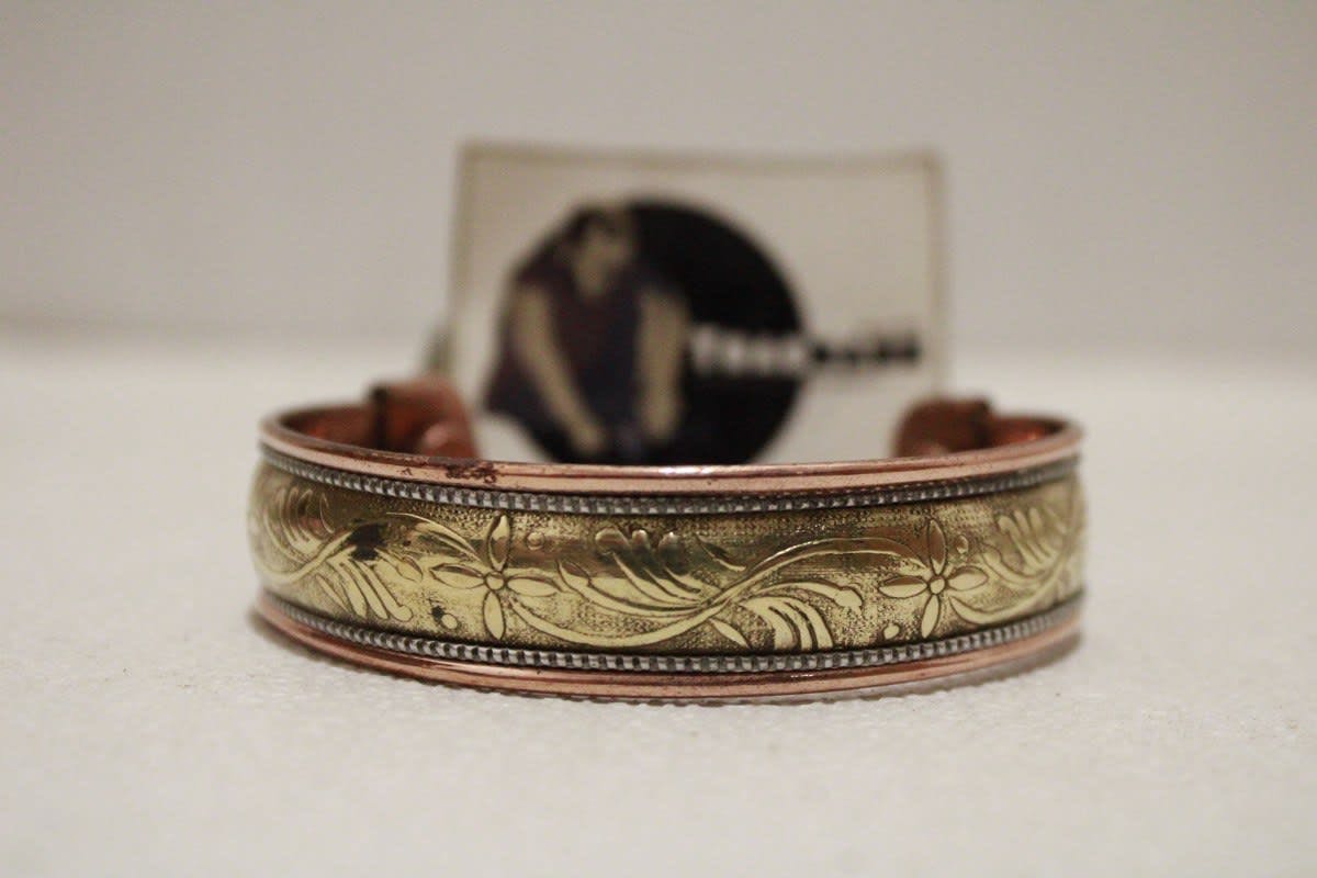 Magnetic Copper Cuff With Etched Flower Design  on Brass