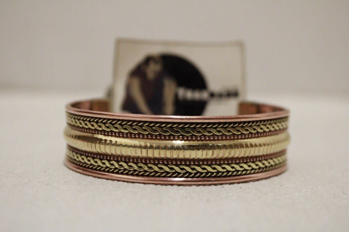 Magnetic Copper Cuff With Dual & Middle Wide Brass Rope Design