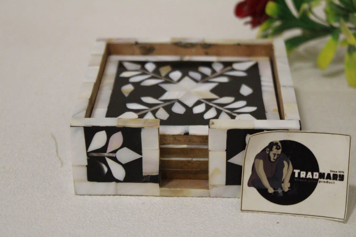 Mother Of Pearl Inlay Black Coaster and box